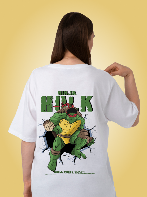 Incredible Strength: Hulk x Ninja Turtles Oversized White T-shirt