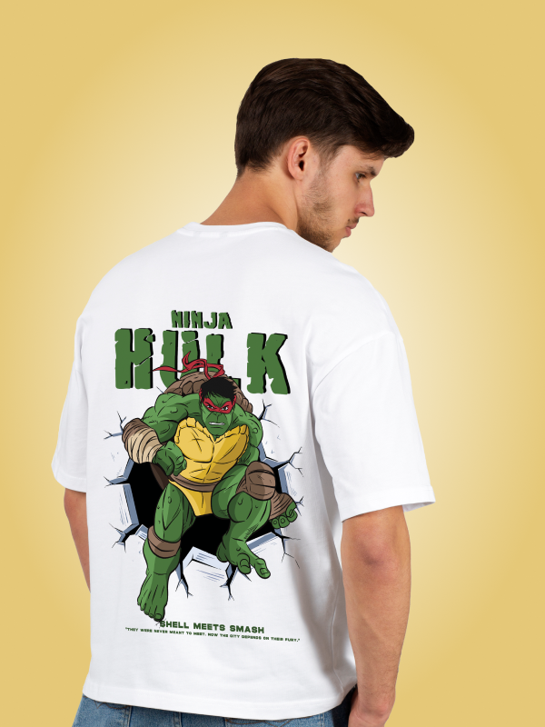 Incredible Strength: Hulk x Ninja Turtles Oversized White T-shirt