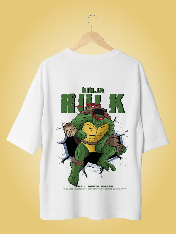 Incredible Strength: Hulk x Ninja Turtles Oversized White T-shirt