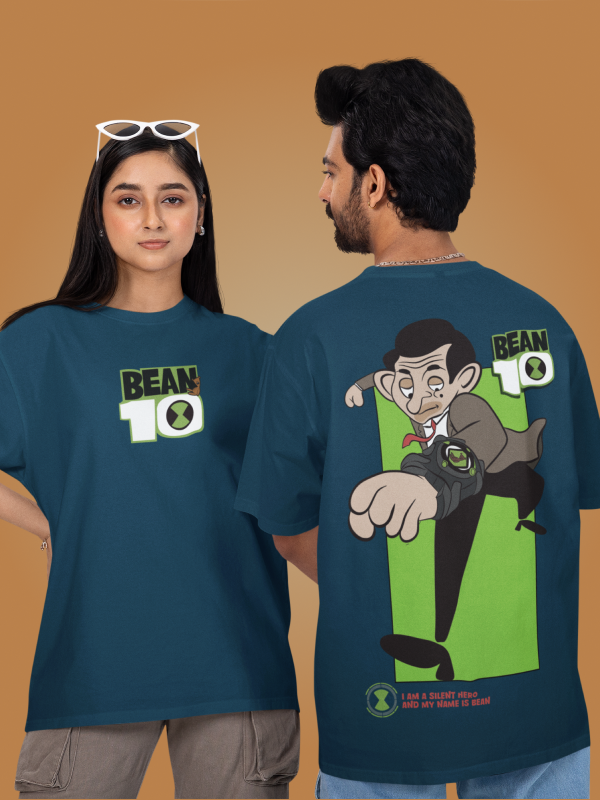 Mr. Bean & Ben 10 Ultimate Cartoon Crossover Blue T-shirt