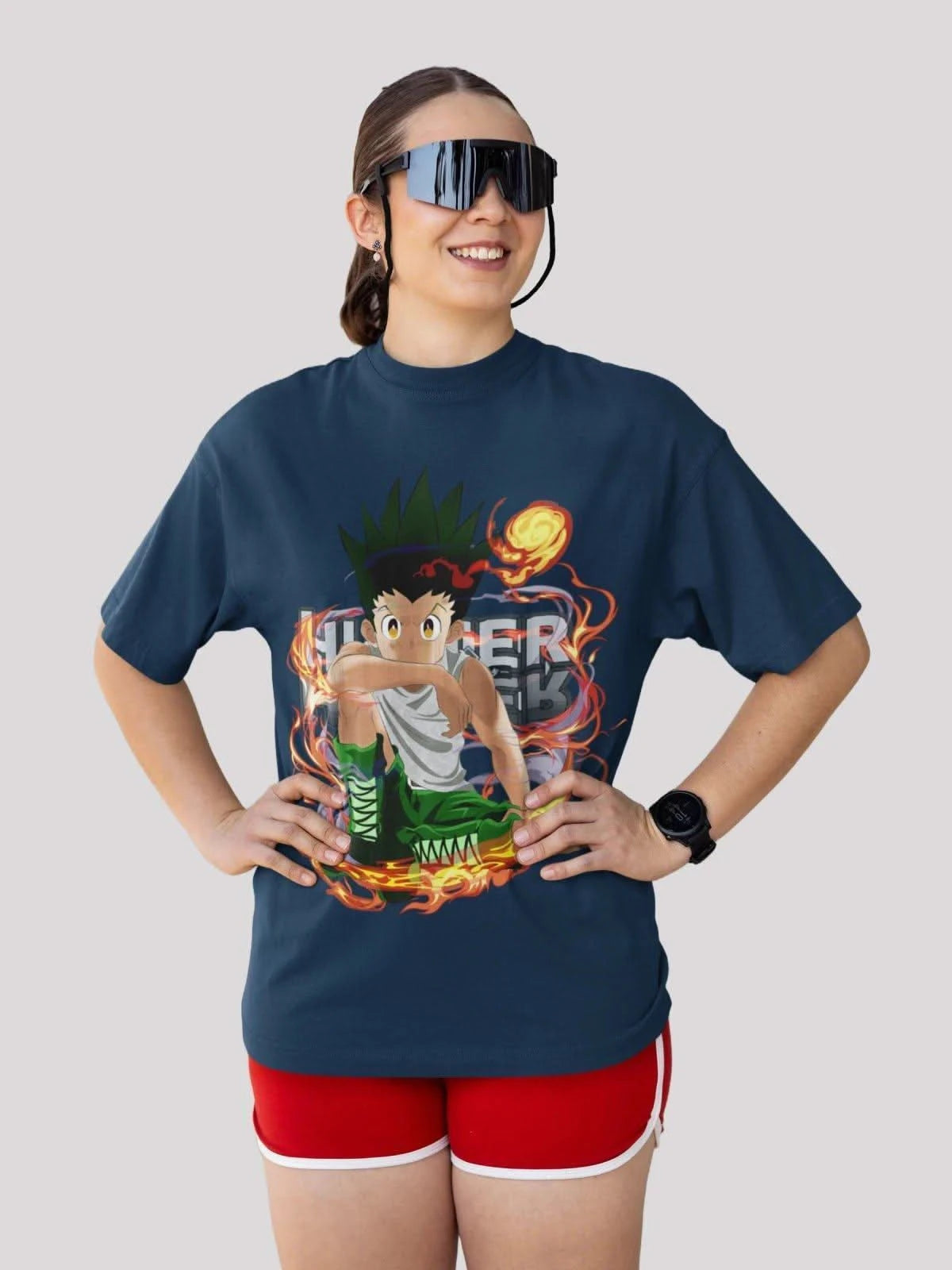 Gone crazy for GON Anime Unisex Oversized T-shirt-Navy Blue