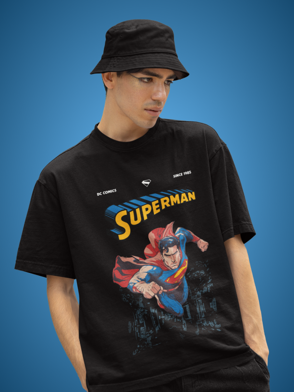 Black Symbol of Hope Flying Superman Graphic Oversized Tee