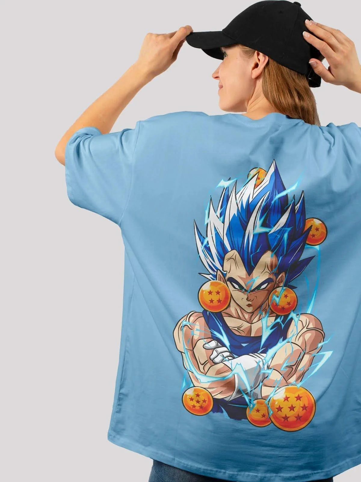 Vegeta Power Anime Unisex Oversized T-shirt-baby blue