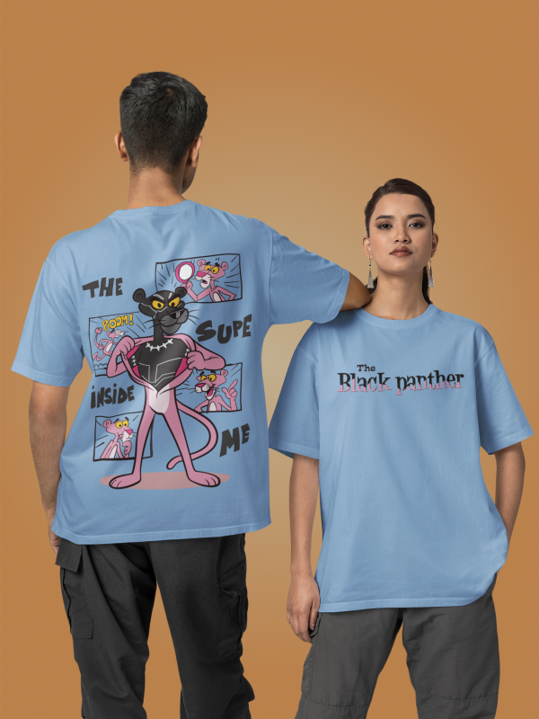 The Black Pink Panther Oversized Blue Graphic Tee