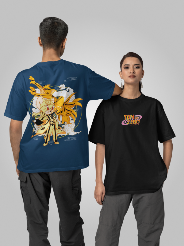 Naruto x Tom & Jerry Crossover Blue Oversized Backprint Graphic Tee