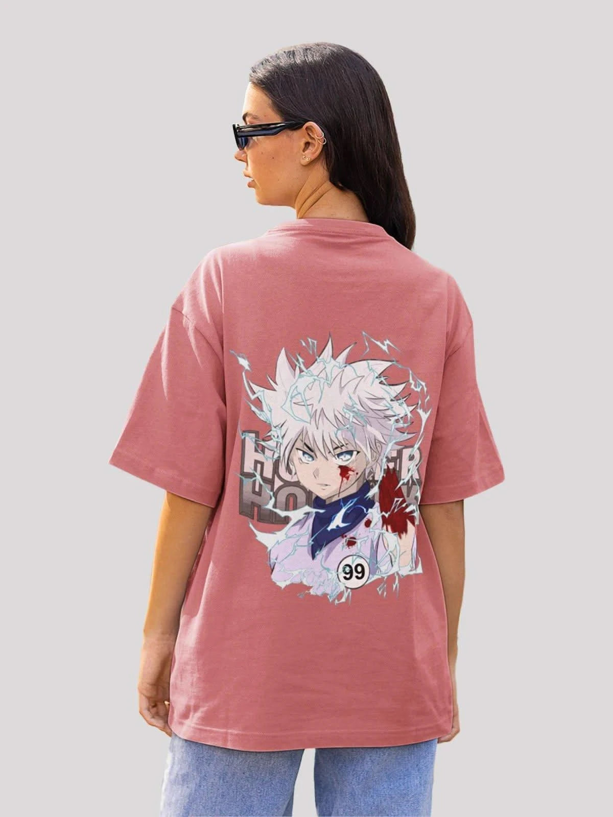 Crazy Killuas Anime Unisex Oversized T-shirt-Dusty Rose