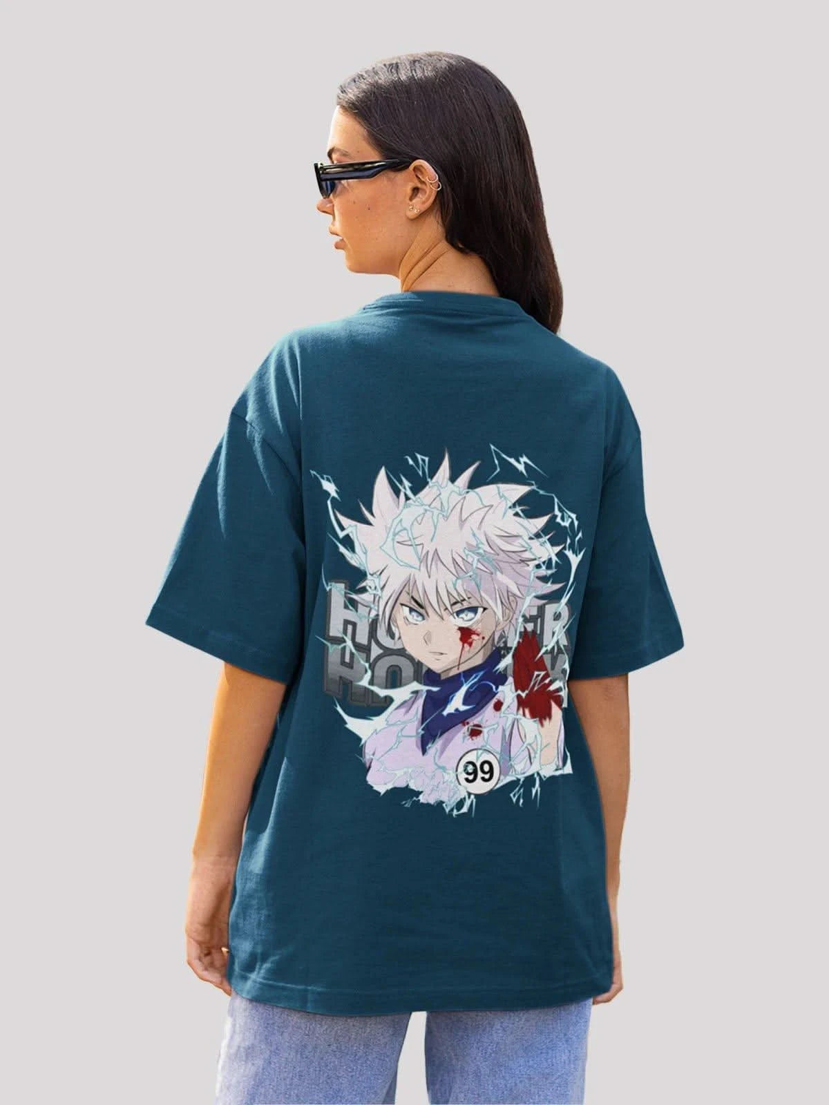Crazy Killuas Anime Unisex Oversized T-shirt-navy blue