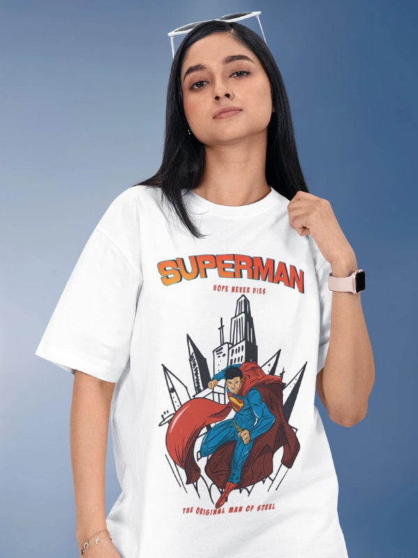 White Hope Never Dies Superman Printed Oversized T-shirt