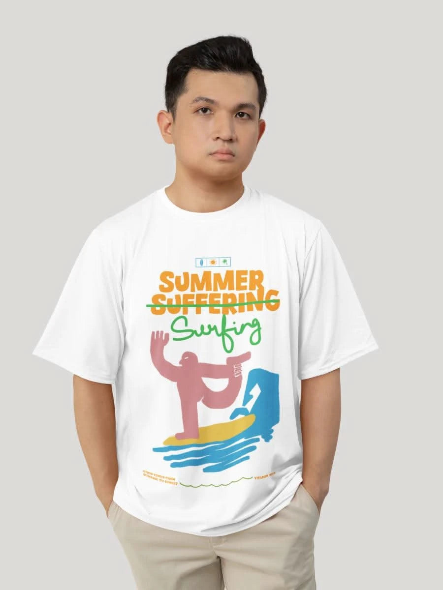 White Summer Surfing Vibe Oversized Graphic Tee