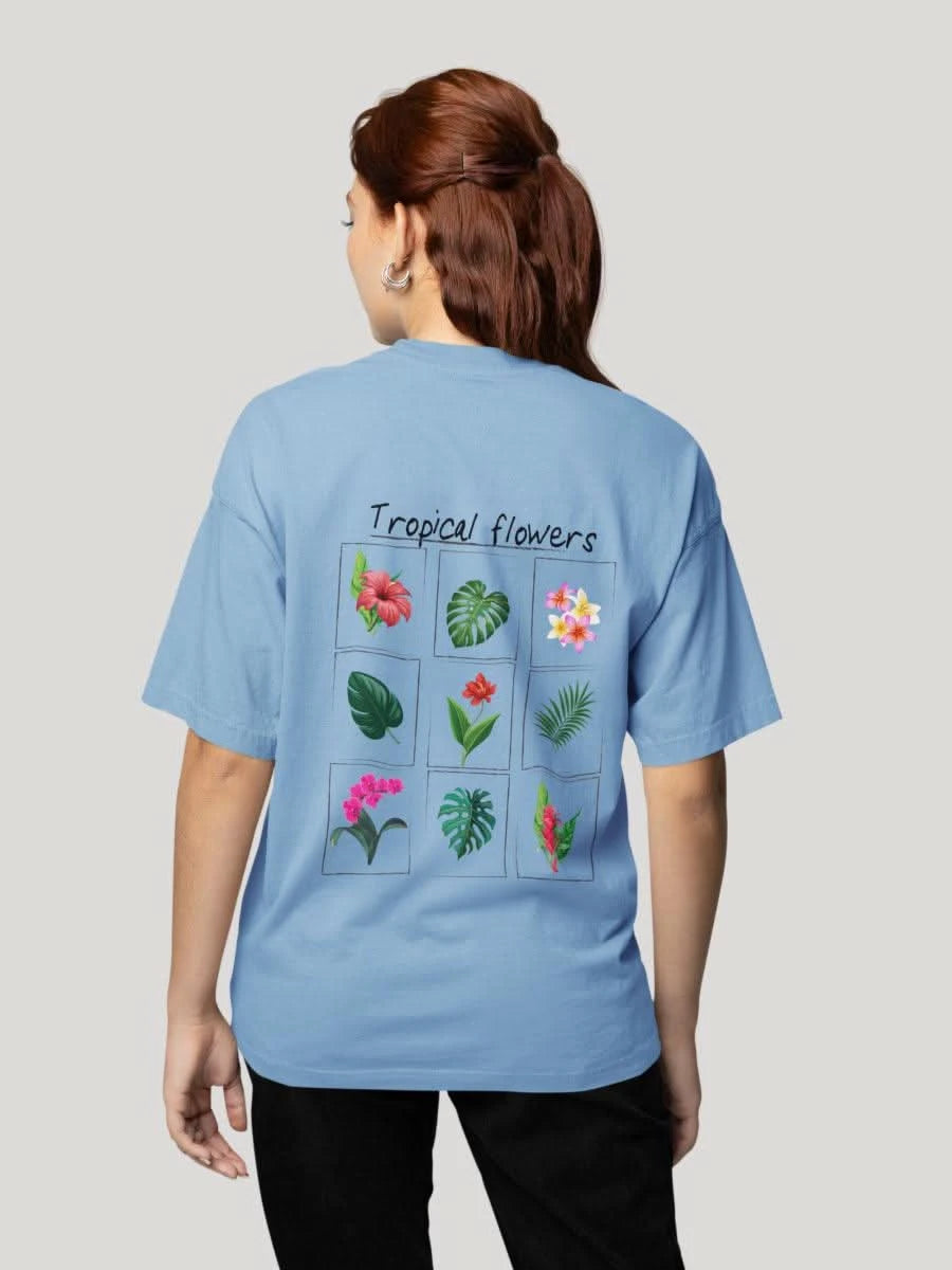 Blue Tropical Bloom & Flowers of the Summer Oversized Graphic Tee