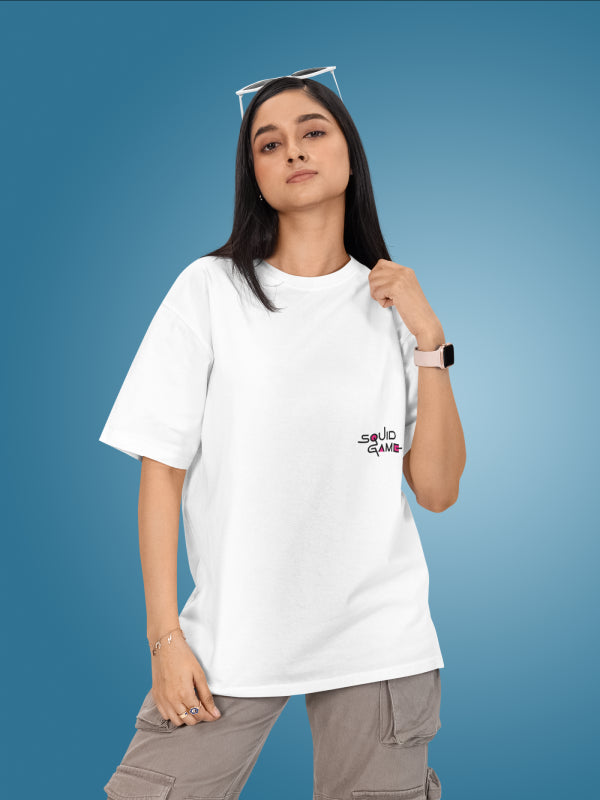 White Pac Man Squid Games Oversized Graphic Tee