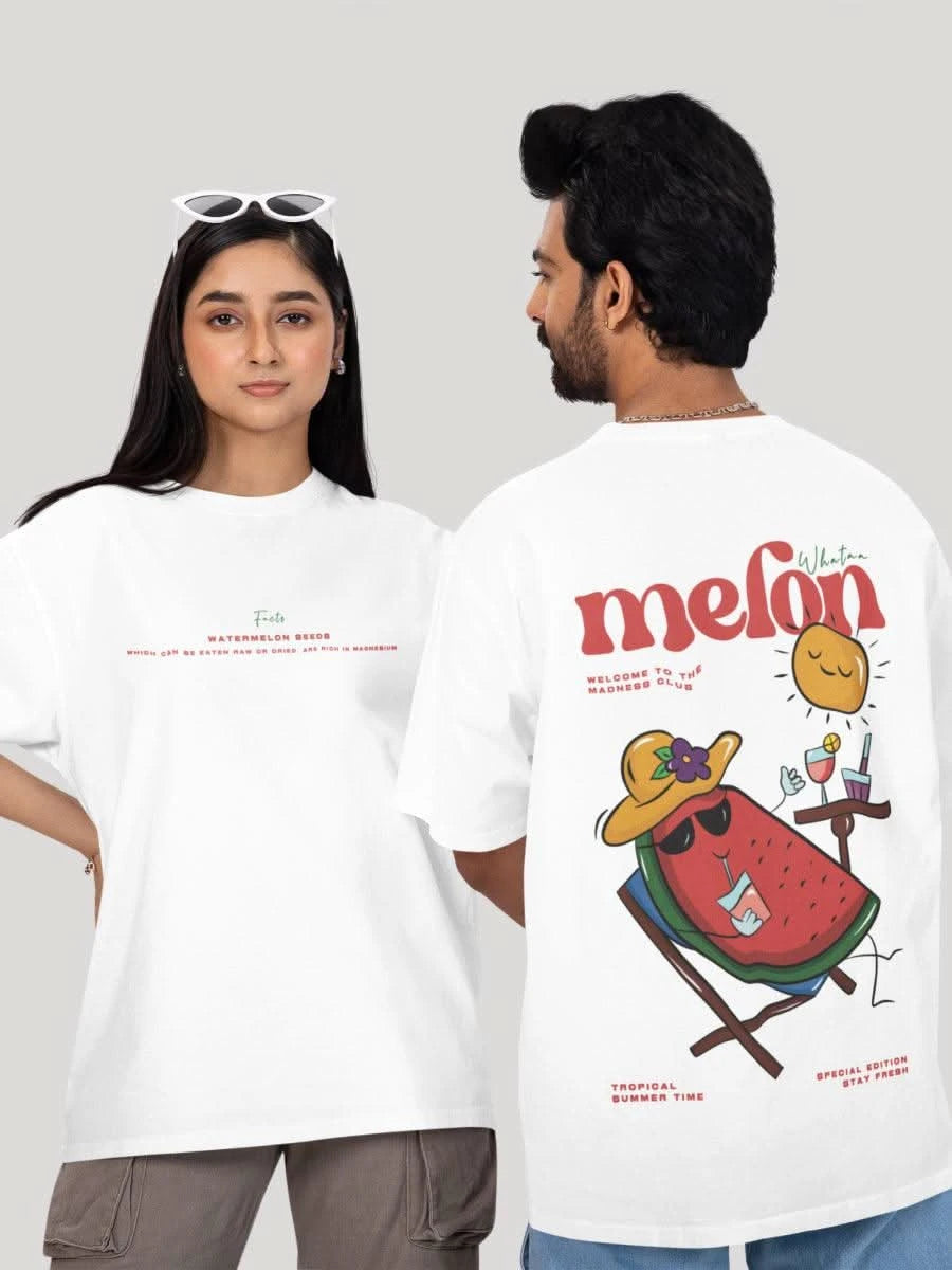 White "Whataa Melon" Watermelon Print Tropical Summer Oversized T-shirt