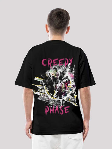 Unisex Black Creepy Phase Oversized T-Shirt