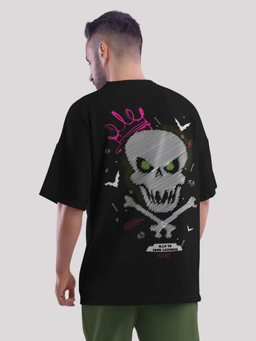 Unisex black skull printed oversized t-shirt