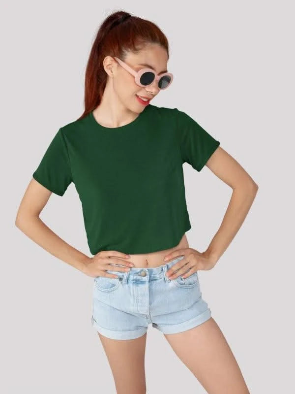 Olive Green Plain Crop Top for Women