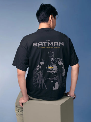 The Dark Night Black Oversized Printed Batman T-shirt
