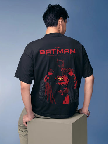 The Dark Night Black Oversized Printed Batman T-shirt