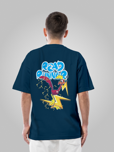 The Speed Duo: Flash x Road Runner Blue Crossover Oversized T-shirt