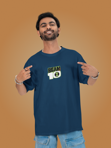 Mr. Bean & Ben 10 Ultimate Cartoon Crossover Blue T-shirt