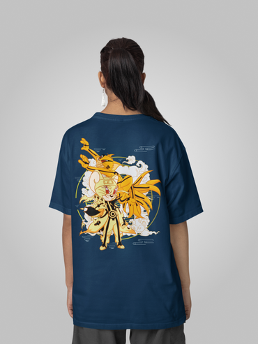 Naruto x Tom & Jerry Crossover Blue Oversized Backprint Graphic Tee