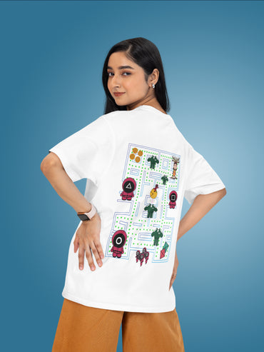 White Pac Man Squid Games Oversized Graphic Tee