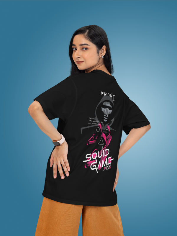 Front Man Black Printed Squid Games Oversized T-shirt