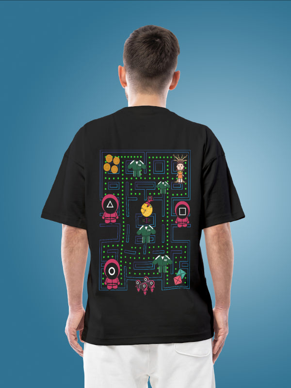 Black Pac Man Squid Games Oversized Graphic Tee