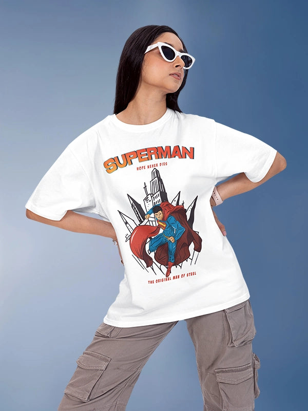 White Hope Never Dies Superman Printed Oversized T-shirt