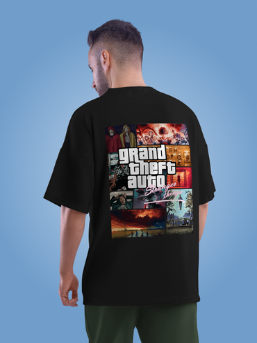 GTA x Stranger Things Black Oversized Graphic Tee