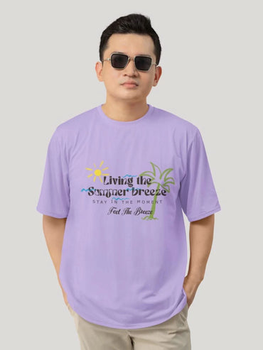 Living the Summer Breeze Lavender Oversized Summer Typography T-shirt