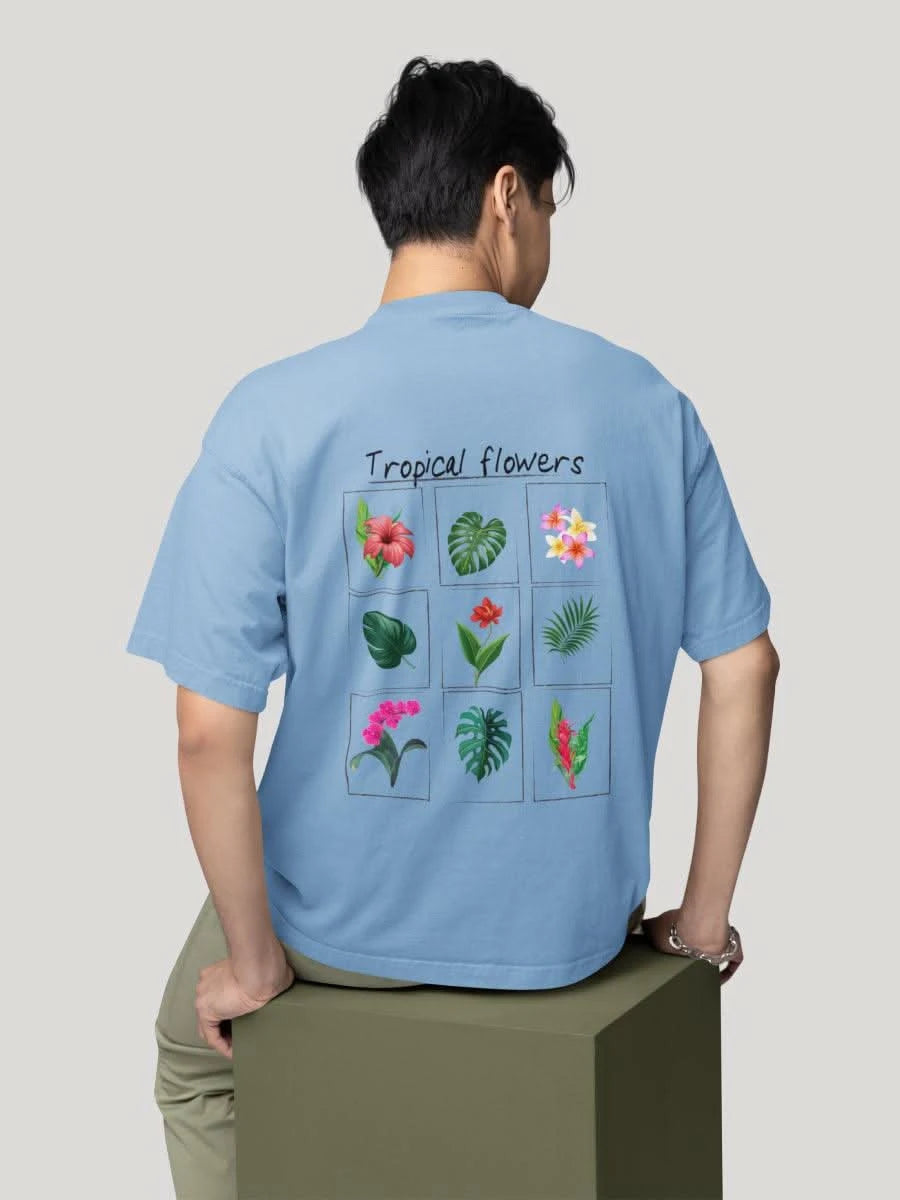 Blue Tropical Bloom & Flowers of the Summer Oversized Graphic Tee