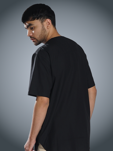 Gotham's Shadow Black Printed Batman Logo Oversized Printed T-shirt