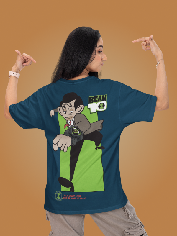 Mr. Bean & Ben 10 Ultimate Cartoon Crossover Blue T-shirt