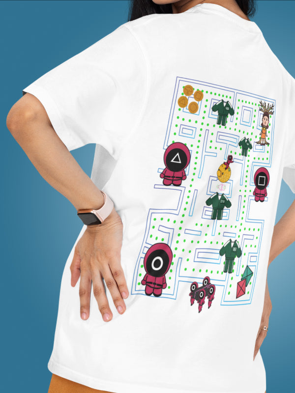 White Pac Man Squid Games Oversized Graphic Tee