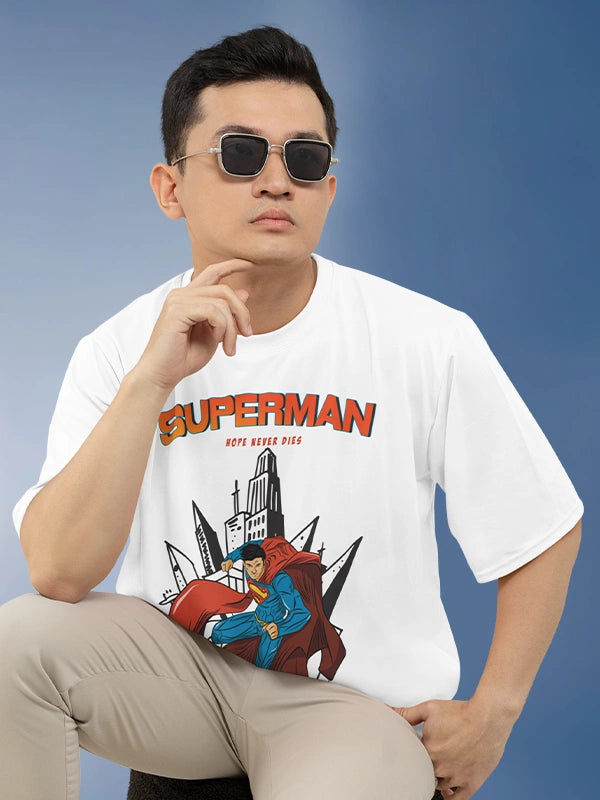 White Hope Never Dies Superman Printed Oversized T-shirt