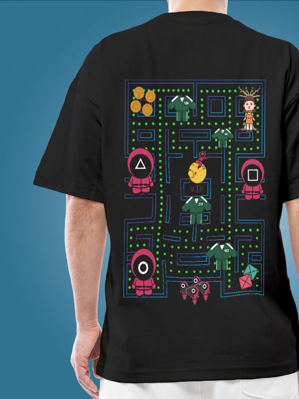 Black Pac Man Squid Games Oversized Graphic Tee