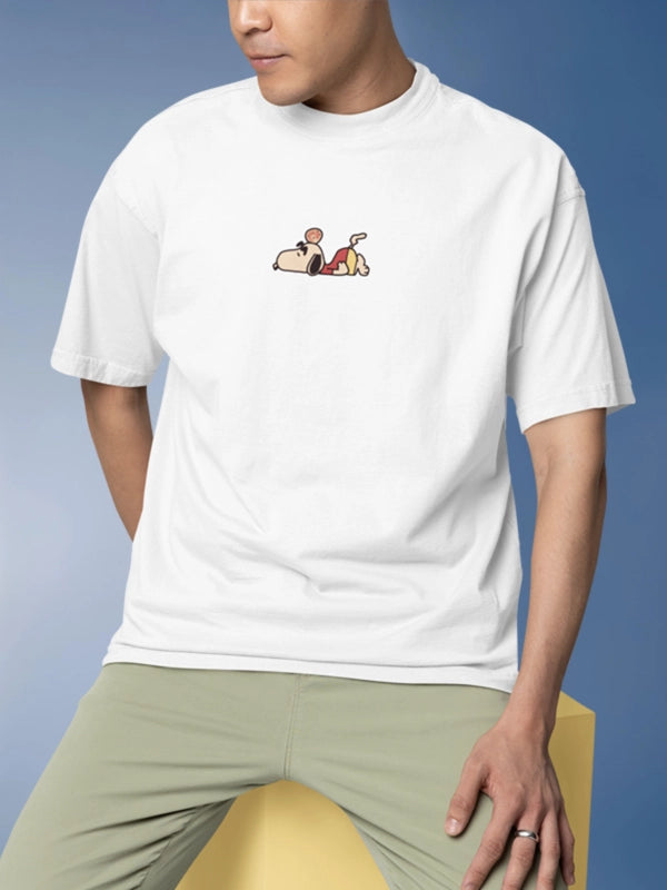 Funtastic Snoopy and Shinchan Crossover Oversized White T-shirt