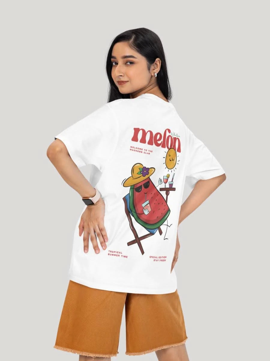 White "Whataa Melon" Watermelon Print Tropical Summer Oversized T-shirt