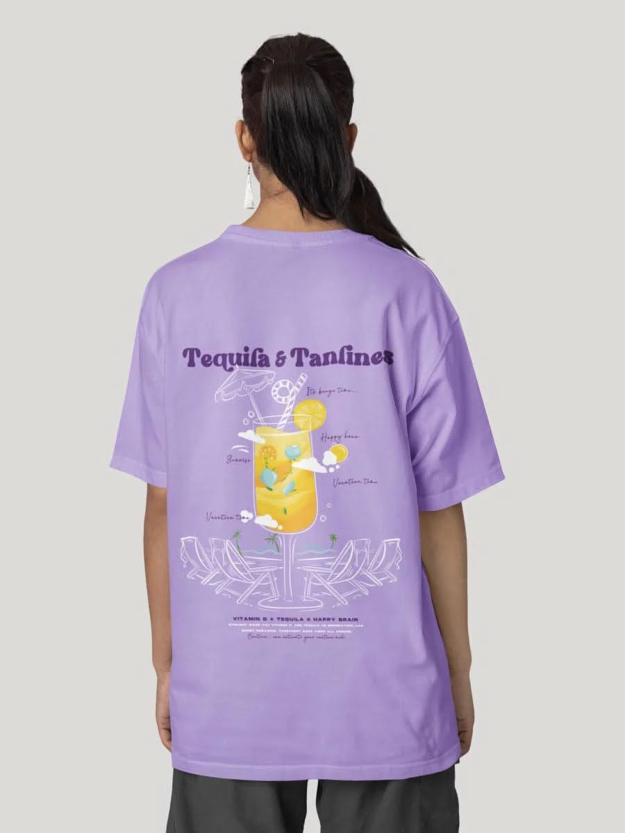 Tequila & Tanlines Lavendar Oversized Beach Graphic T-shirt