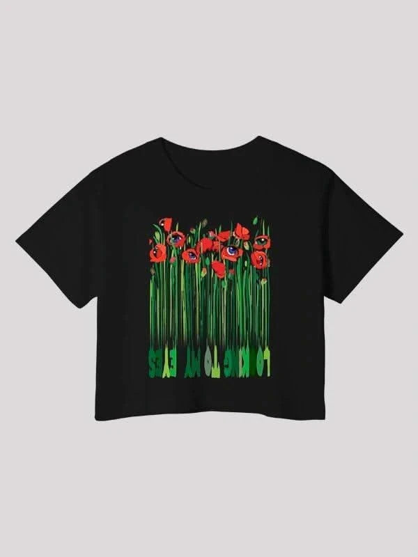 Mystical Eyes Black Crop Top For Women