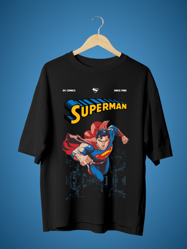 Black Symbol of Hope Flying Superman Graphic Oversized Tee