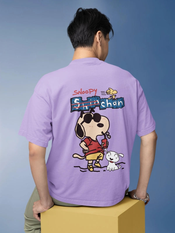 Funtastic Snoopy and Shinchan Crossover Oversized Lavender T-shirt