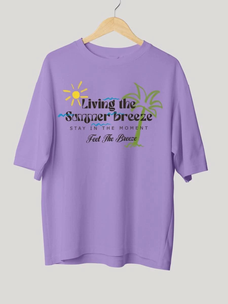 Living the Summer Breeze Lavender Oversized Summer Typography T-shirt