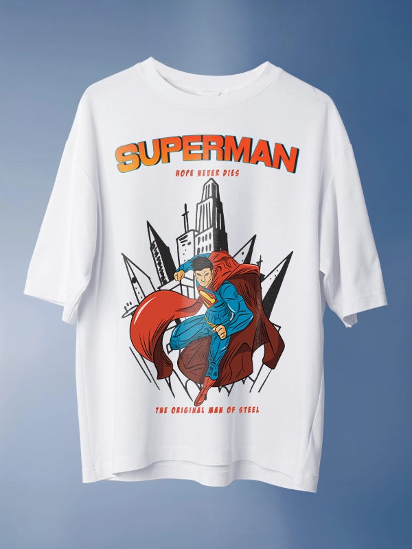 White Hope Never Dies Superman Printed Oversized T-shirt