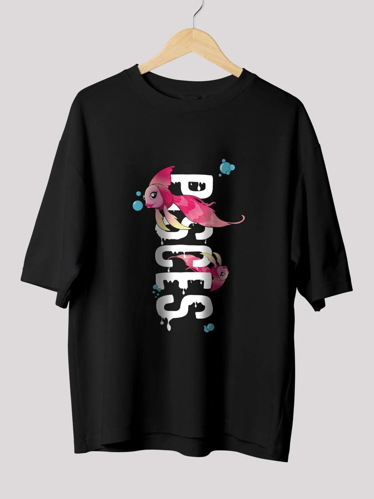 Pisces Zodiac Unisex Oversize T-Shirt-Black