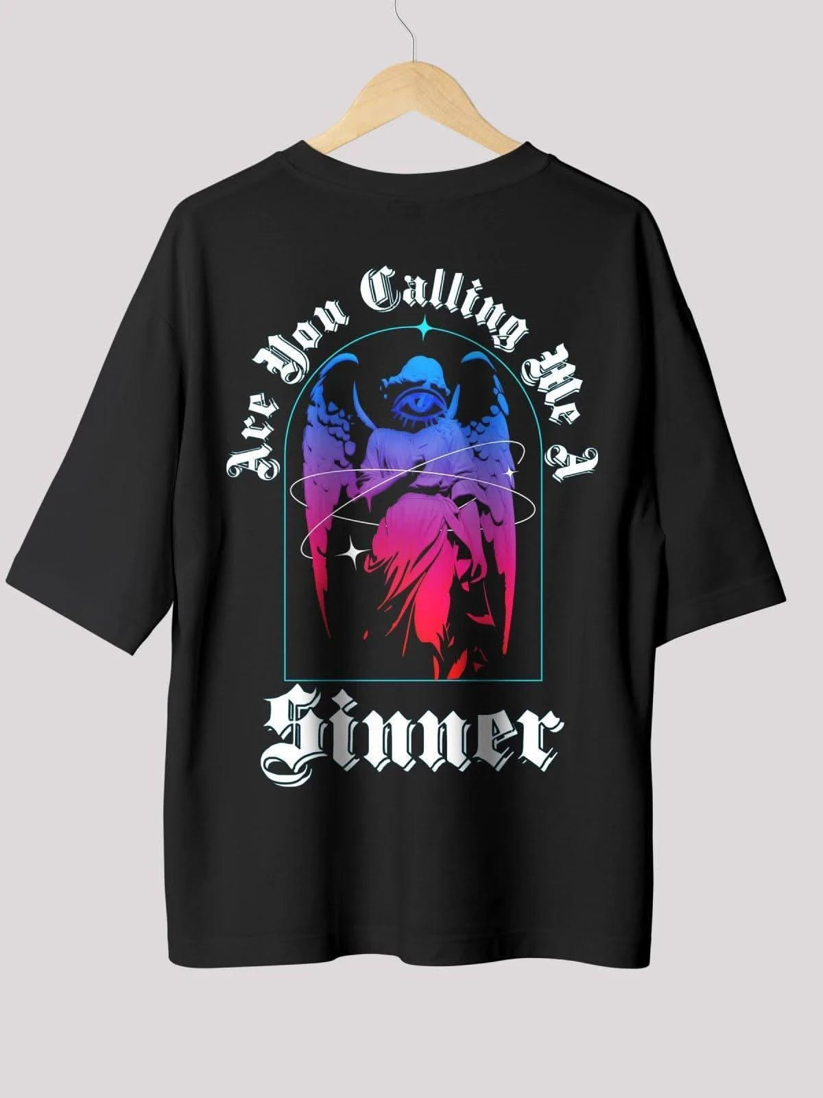 Unisex black call me sinner oversized t-shirt
