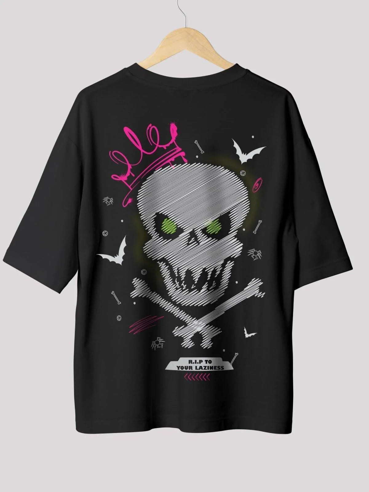 Unisex black skull printed oversized t-shirt