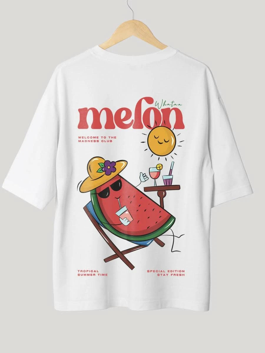 White "Whataa Melon" Watermelon Print Tropical Summer Oversized T-shirt