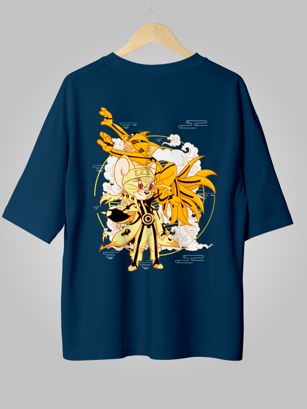 Naruto x Tom & Jerry Crossover Blue Oversized Backprint Graphic Tee