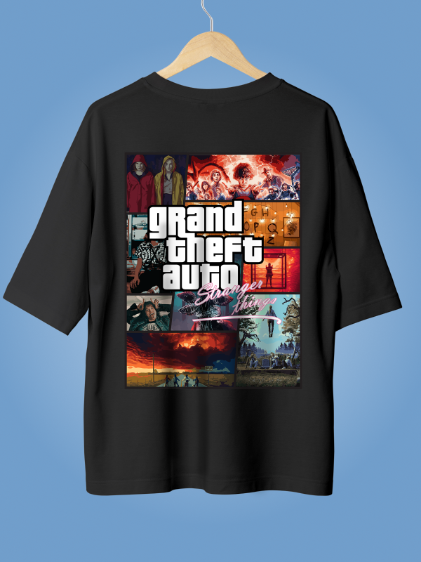 GTA x Stranger Things Black Oversized Graphic Tee